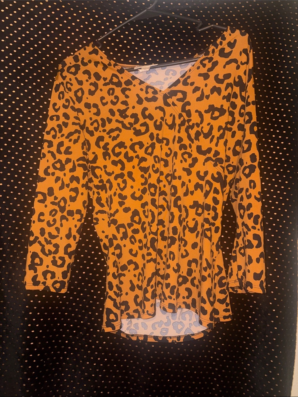 Morgan Taylor Mustard and Black Leopard Print V-Neck Blouse